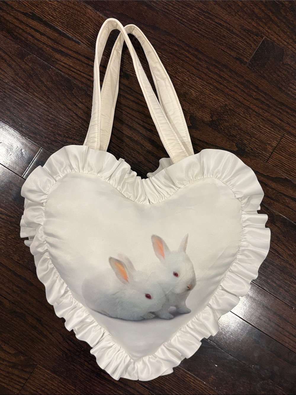 White Heart-Shaped Bunny Ruffled Tote Bag by Serpenti Apparel